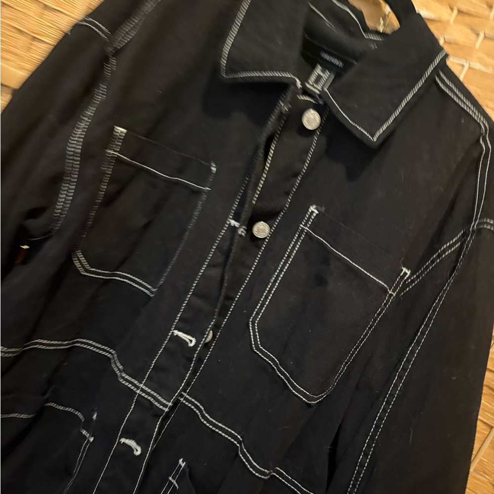 Black Contrast-Stitch Utility Jacket - Picture 3 of 4